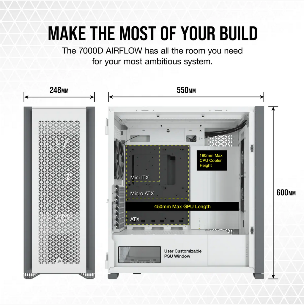 Carcasa Corsair 7000D AIRFLOW Full-Tower ATX PC Case — White - imagine 5