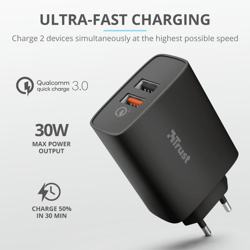 Incarcator rapid pentru perete Qmax 30W Ultra-Fast Dual USB Wall - imagine 3
