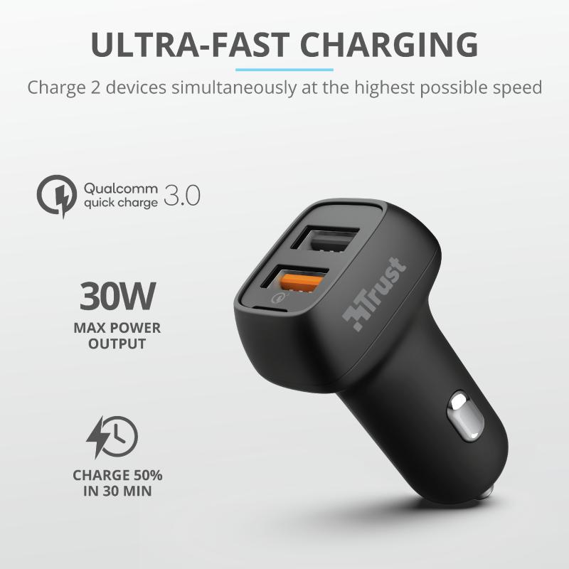 Incarcator rapid pentru masina Trust Qmax 30W Ultra-Fast Dual USB - imagine 8