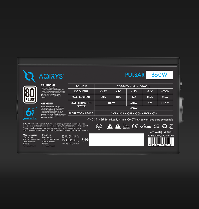 Sursa Aqirys Pulsar 650W 80+ White certified, culoare neagra - imagine 5