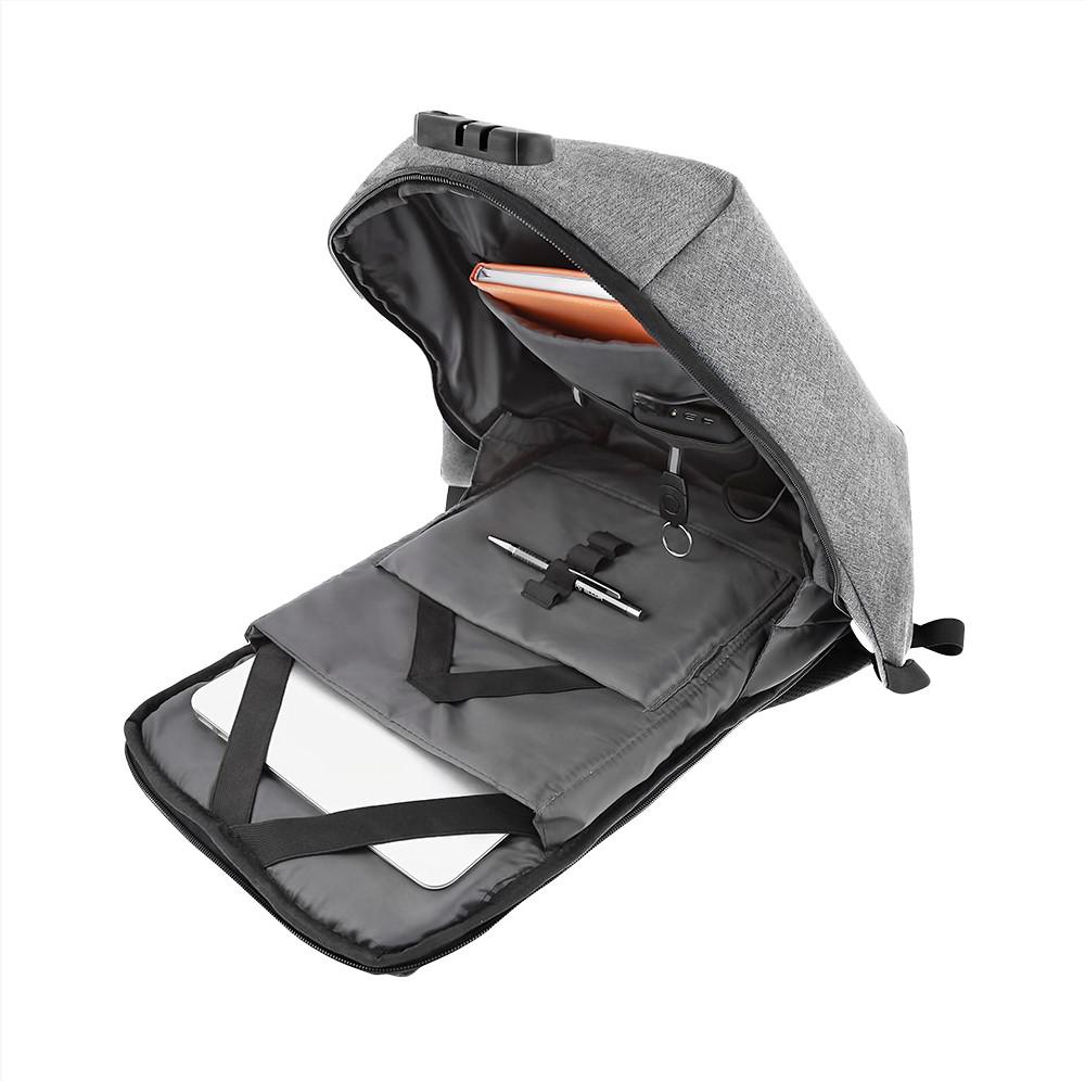 Rucsac laptop Tellur Antifurt V2, cu port USB, 15.6", gri - imagine 4