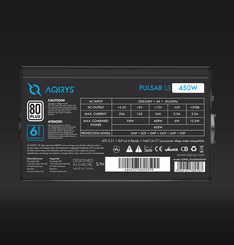 Sursa Aqirys Pulsar LS 450W 80+ White certified, culoare neagra - imagine 7