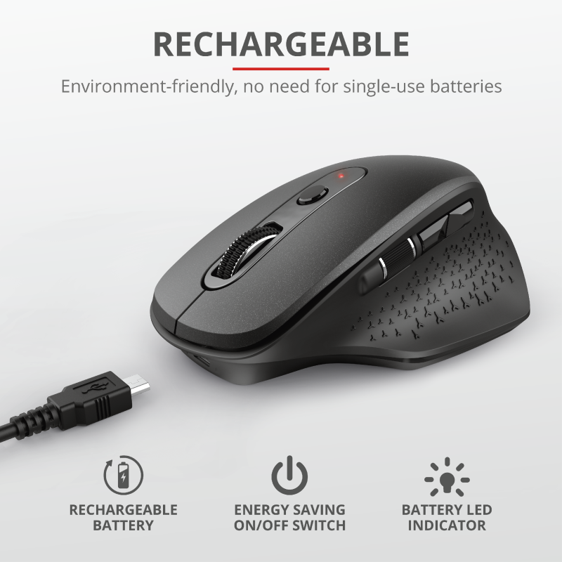 Mouse Trust Ozaa, Rechargeable Wireless, negru - imagine 3