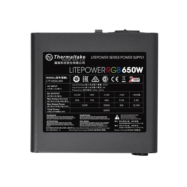 Sursa Thermaltake Litepower 650W iluminare RGB, single rail (48A), ventilator - imagine 3