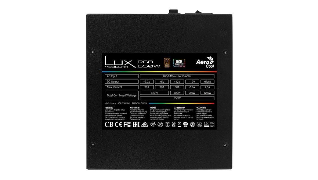 Sursa Aerocool Lux RGB 650 650W iluminare RGB, certificata 80 - imagine 4