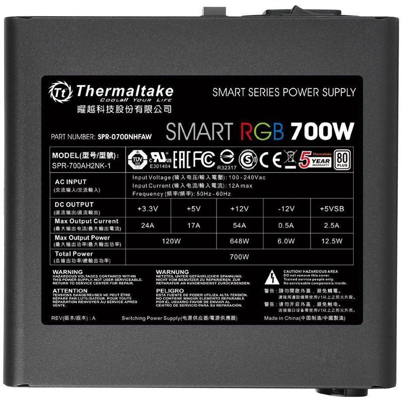 Sursa Thermaltake Smart RGB 700W iluminare RGB, certificata 80 PLUS, - imagine 4