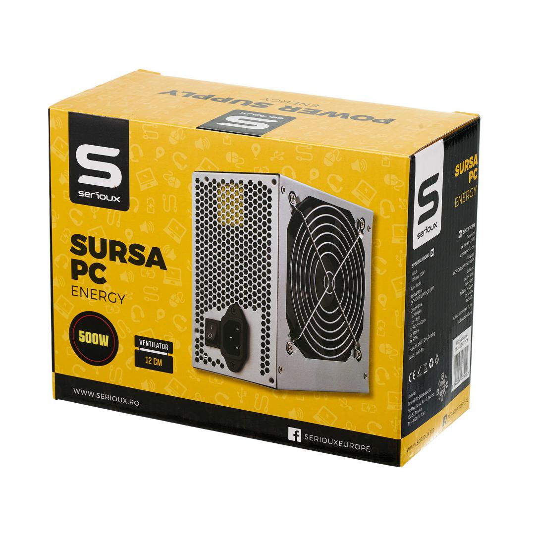Sursa Serioux Energy, Ventilator 12cm, Protecții: OCP/OVP/UVP/SCP/OPP, 500W - imagine 3