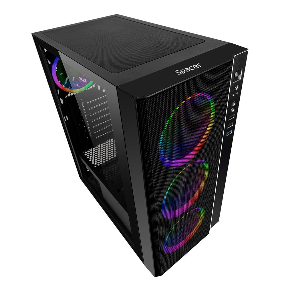 Carcasa Spacer Rainbow, ATX, MidTower, Gaming, fara sursa, sticla securizata, - imagine 4