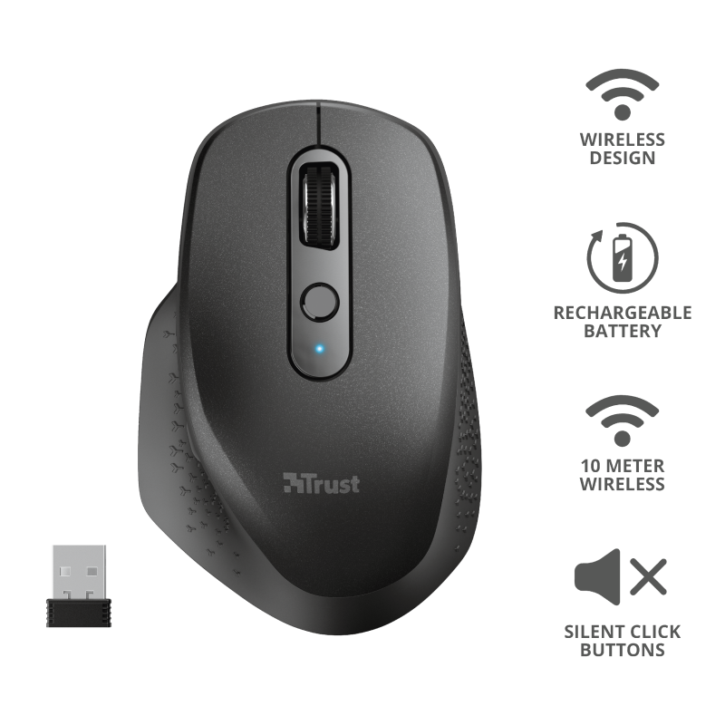 Mouse Trust Ozaa, Rechargeable Wireless, negru - imagine 4